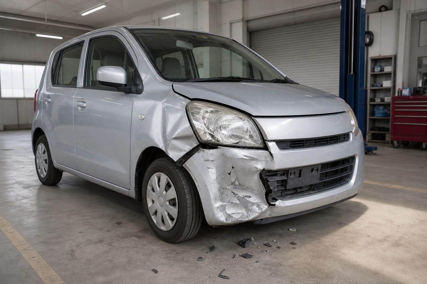 軽自動車／前まわりの損傷：修理前のイメージ